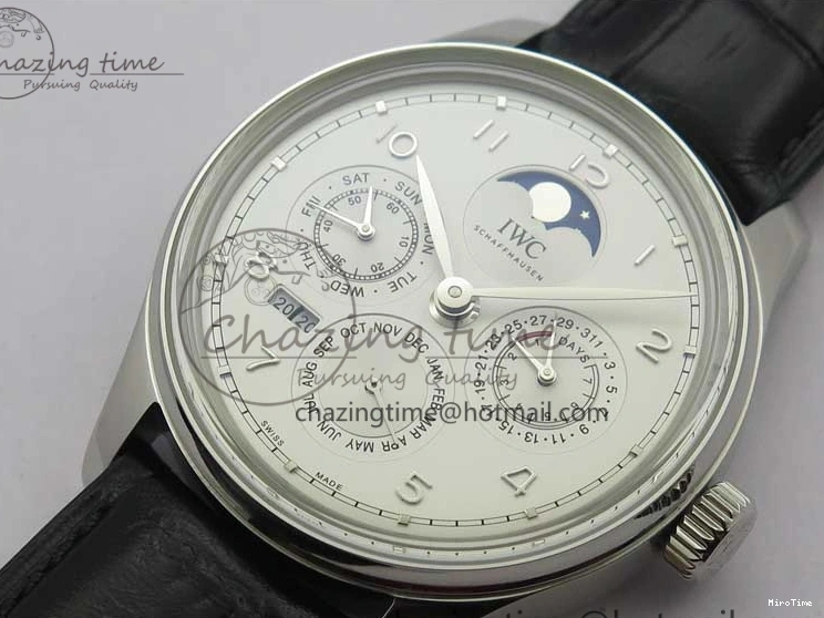 MIROTIME 0314 Portugieser Perpetual Calendar IW503301 V9F 1:1 Best Edition Silver Dial on Black Leather Strap A EyeCatching 7116